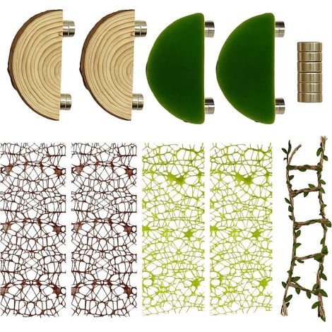 Kit Terrarium pour Araignée Sauteuse 4 Plateformes Bois 4 Filets Escalade 1 Pont Corde Chanvre Décoration Habitat Magnétique avec Aimants Supplémentaires (1/4)