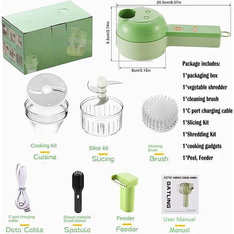 Hachoir à légumes électrique portable sans fil, robot culinaire, hachoir à ail, pilon à poivre, piment, oignon, gingembre, coupe-viande, trancheuse (1/4)