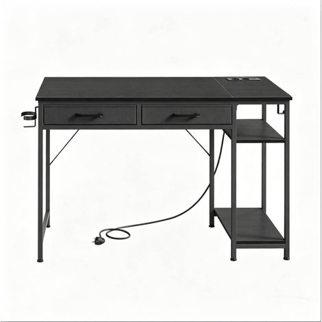 Schwarzer Computerschreibtisch mit 2 Stoffschubladen und Ladestation (1/5)