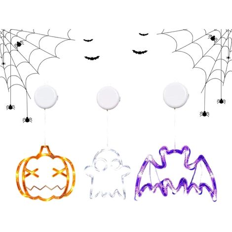 Lumières Décoration Halloween 3 Lampes à Ventouse Effrayantes Guirlandes lumineuses LED décoratives pour fenêtre Pour Intérieur Maison Chambre Salon Fête Rassemblement Et Porche (1/5)