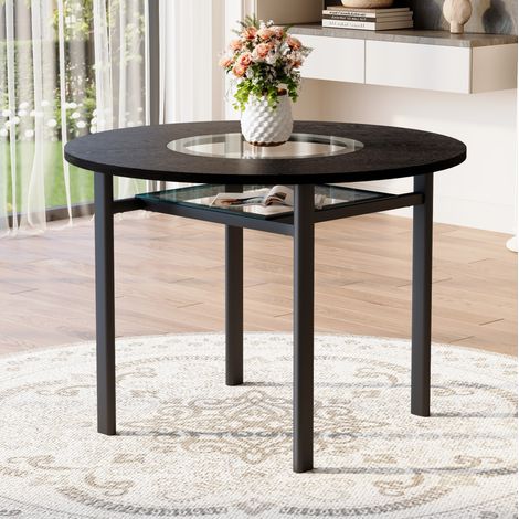 MEUBLIV Table ronde 100 cm noire – avec insert en verre, 2-4 personnes (1/5)