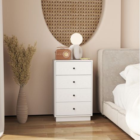 Cómoda 47x29x75 cm blanca de madera con 4 cajones y sistema antivuelco (1/5)