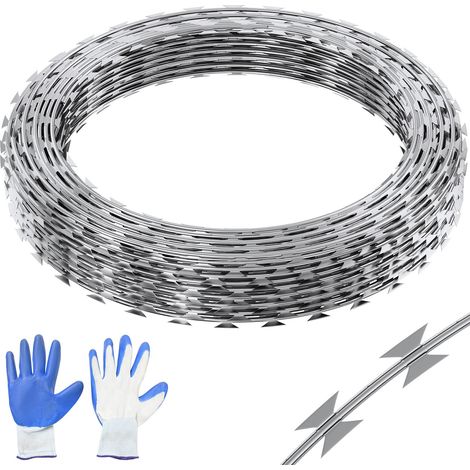Fil de Fer Barbelé 75 m 5 Rouleaux de Fil Barbelé Galvanisé à Chaud Clôture Grillage Protection Anti-Intrusion Lames Barbelées Tranchantes avec Gants de Protection pour Maison, Jardin, Balcon (1/5)
