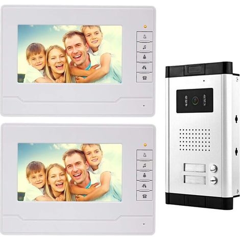 7 pouces Interphone de sonnette vidéo téléphone Caméra de vision nocturne IR 2 moniteurs pour maison/appartements (1/5)