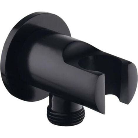 Support de pommeau de douche, coude de raccordement mural avec support, support de pommeau de douche rond, coude universel avec support/connecteur de pommeau de douche (noir)