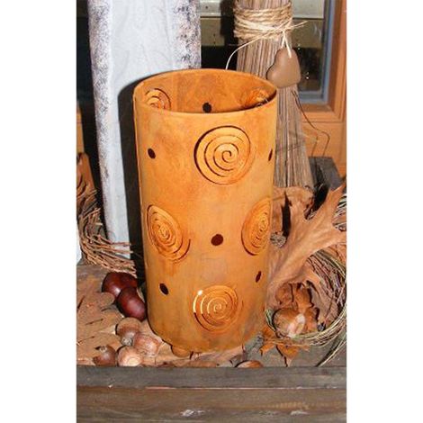 Lanterne Décorative de Jardin en Métal Patiné Aspect Rouille Motif Spirale 22 x 10 cm - PANGIVO (1/2)