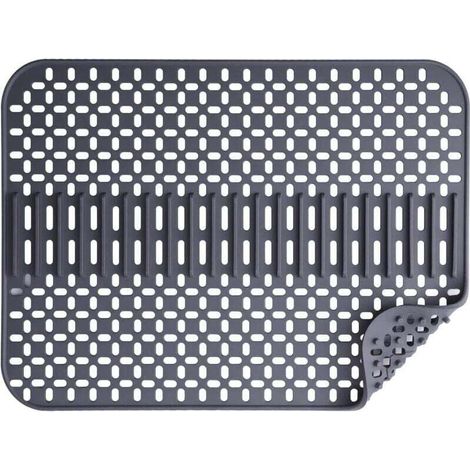 Tappetino in silicone per lavello - 43 x 32 cm - Monostrato - Lavabile in lavastoviglie - Resistente al calore e antiscivolo - Grigio scuro