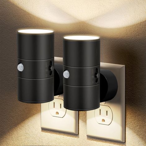 Veilleuse LED avec détecteur de mouvement, lot de 2, veilleuse à brancher, blanc chaud, 3000 K, luminosité réglable 0-100 lm, veilleuse à intensité variable, pour intérieur, couloir, chambre, escalier (1/4)