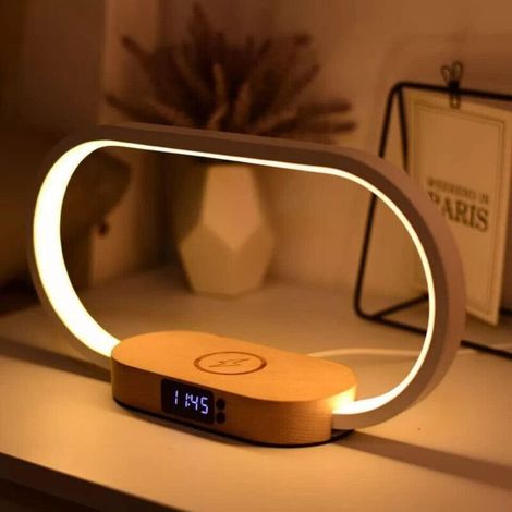 Bedside lamp with 10W fast wireless charger, clock, USB port, bedside table lamp, stepless dimming, 3 color modes (1/5)