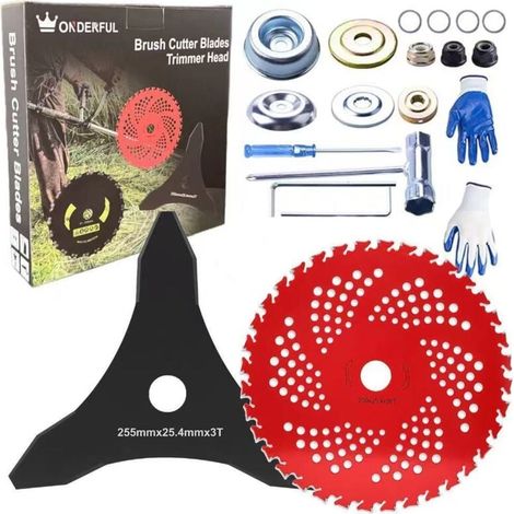 Lame en carbure de tungstène 9" x 36 dents et lame de débroussailleuse 3 dents, lame de désherbage en métal avec kit d'adaptateur universel pour manche de 2,5" (1/4)