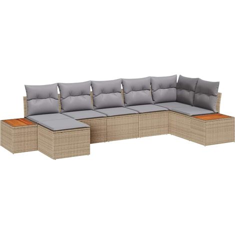 Garden Sofa Set with Cushion 7 pcs Beige Poly Rattan vidaXL