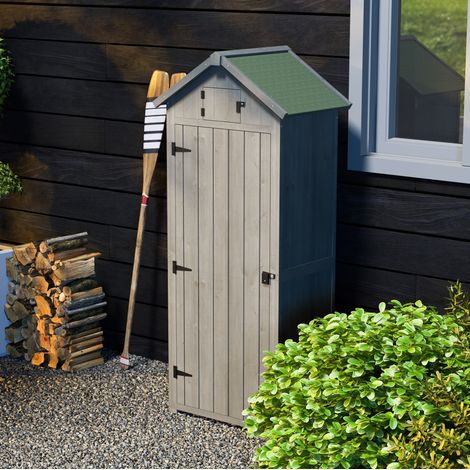 Gartenschrank 77x54.2x179 cm grau aus Holz mit Fachböden, Fenster und wasserdichtem Dach (1/5)