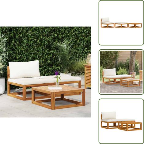Divano da esterno - vidaXL Set Divani da Giardino 3 pz con Cuscini Crema in Legno Acacia - Divano in acacia