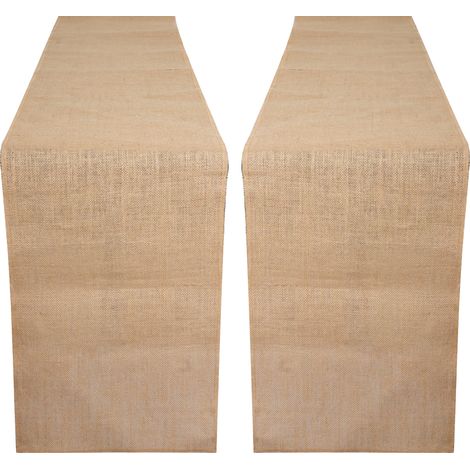 Lot de 2 chemins de table en toile de jute 30 x 275 cm - Tissu rustique naturel avec bord cousu pour mariage, fête et décoration de table à manger (1/5)