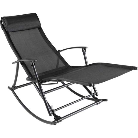 Chaise à Bascule de Jardin Transat Pliable en Acier et Textilène Noir 150 x 64 x 83 cm - PANGIVO (1/5)