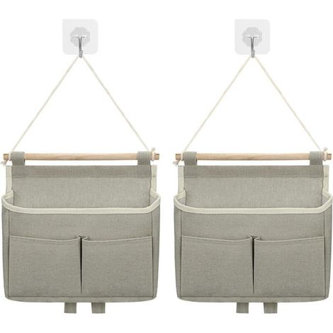 Sac de rangement mural en tissu gris – Lot de 2 pochettes suspendues avec compartiments organisés pour salle de bain ou cuisine (1/5)