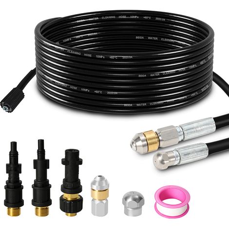 Jiubiaz Set sturatubi 10m 160Bar con ugelli fisso e rotante, incluso adattatore
