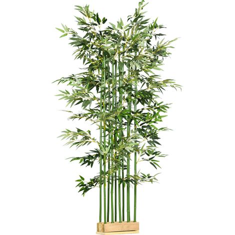 Bambou artificiel 180 cm – Plante artificielle en pot de bois de pin, feuilles réalistes (1640 pièces), sans entretien – Idéale pour salon, bureau, jardin et terrasse – Vert (1/5)