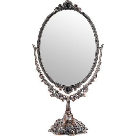 (Grand, cuivre Rouge)Miroir de Maquillage Vintage Ovale et Double-Face - Miroir pour Table, Photographie, Dressing