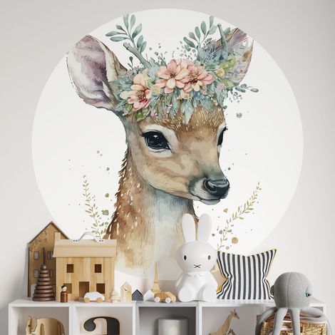 Sticker mural rond / cercle Enfants - Biche - Diamètre 30 cm - Adhésif MAT (1/2)