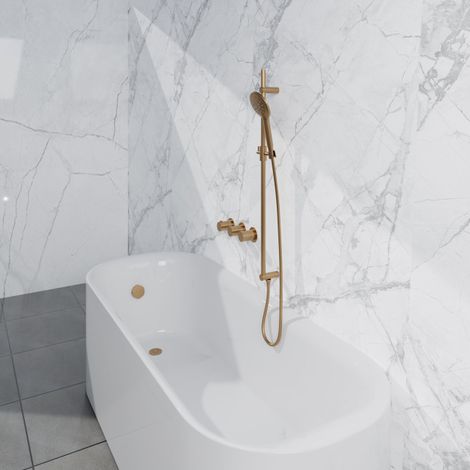 Fortifura Nebbio Ensemble combiné bain - mitigeur thermostatique - barre de glissement avec coude mural intégré - flexible de douche métallique - (1/5)