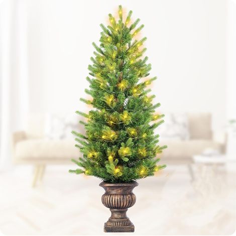 Sapin de Noël Artificiel Lumineux 120 cm en Pot à Piles, Pré-éclairé, sans Fil (1/5)