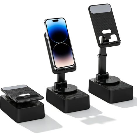 Soporte con batería externa Bluetooth: Altavoz Bluetooth con soporte plegable para teléfono, luz ambiental RGB, base antideslizante y soporte para teléfono (negro).