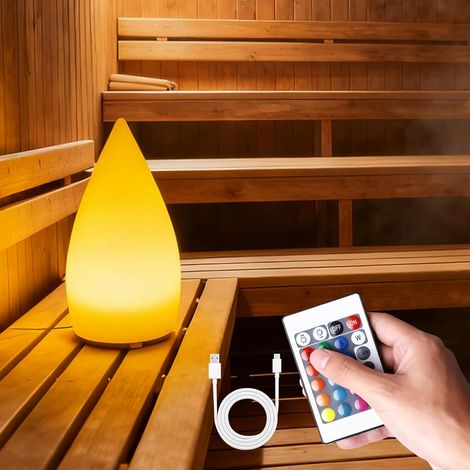 Dimmbare Saunaleuchte mit 16 RGB-Farben und 4 Modi, kabelloser Akku mit Fernbedienung und USB-Anschluss, farbwechselnde LED-Beleuchtung für Sauna, Restaurant, Bar, Garten [Energieklasse F] (1/5)