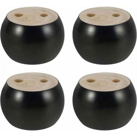 Lot de 4 pieds de meuble ronds en bois de 5 cm de hauteur pour canapé, lit, fauteuil, armoire, avec vis et rubans (noir) (1/4)