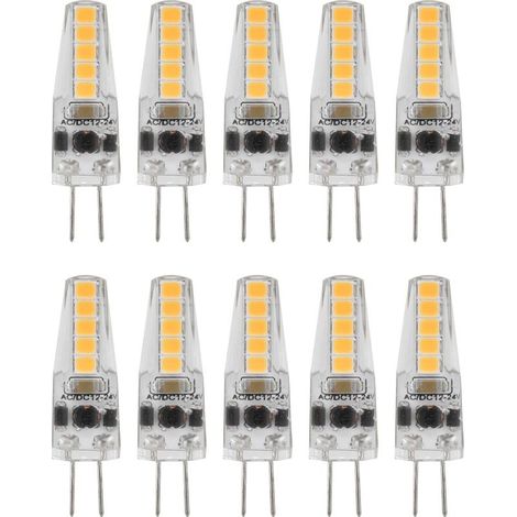 10pcs Ampoules LED G4, 2W 3000K AC 12-24V Ampoules à Intensité Variable pour Lustre Plafonnier Lampe de Table Blanc Chaud (1/5)