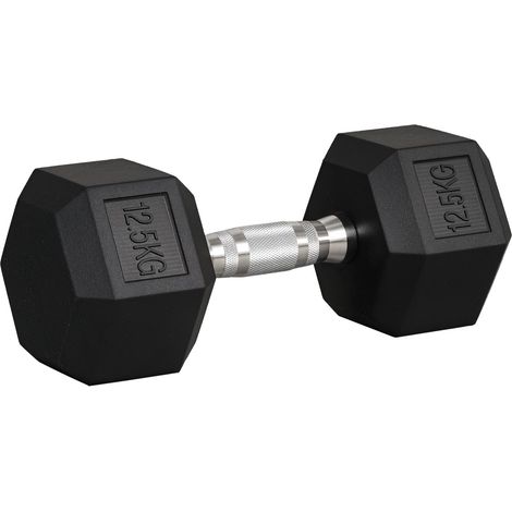 Haltère hexagonale simple de 12,5 kg avec poignée moletée antidérapante, noire (1/5)