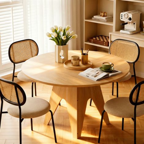 Table à manger ronde 120 x 120 x 78 cm – Table en bois pour 6 à 8 personnes – Style industriel pour salle à manger et cuisine