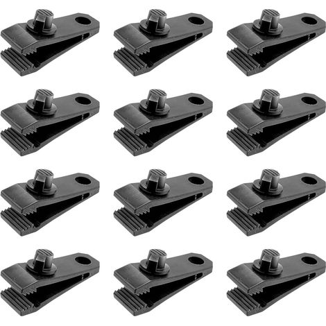 12 Pince à bâche, robuste, fixation rapide, pour tente, caravane, jardin, noir (1/5)