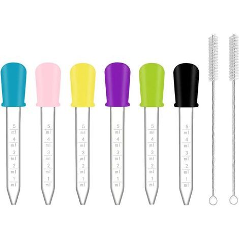 Pipette Dropper, 6 Pcs 5ml Plastic Graduated Pipettes and 2 Clean Brush, Transparent Pipettes, Liquid Pipettes, Silicone Droppers and Plastic Transfer Pipette (1/5)