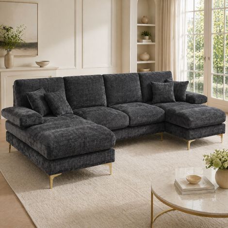 Divano U con doppia chaise longue chenille 272 cm OKMYHOME (1/5)