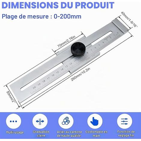 NAROSEBE 200mm Carbon Steel Marking Gauge Carpenter Marking Gauge Carpenter Marking Ruler with Scale Precision Tracing Gauge for Woodworking Measuring Engineers (1/4)