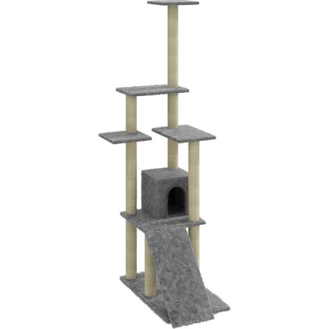 Muebles para gatos, torre, juguete para escalar, rascador, plataforma de escalada con postes rascadores de sisal ligeros, 155 cm, gris 020022581
