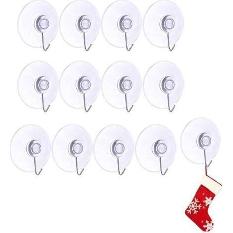 Lot de 12 crochets à ventouse pour fenêtre, crochets à ventouse avec crochets en métal, crochets muraux de 4 cm avec ventouse pour salle de bain, cuisine, verre, miroir, carrelage (1/4)
