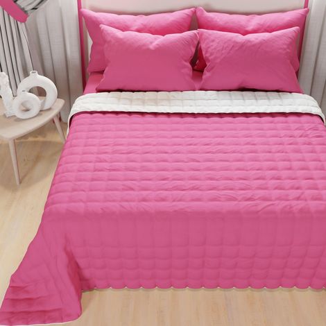 Couette 1,5 Places Reversible 220x260 cm en Microfibre, Couvre-lit Printemps, Couverture Réversible, Fuchsia Blanc, 100% Fabriqué en Italie (1/5)