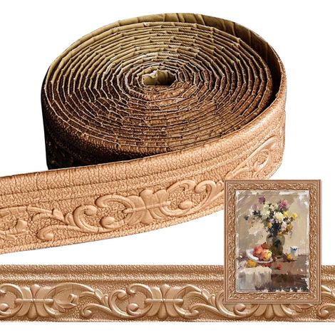 Frise autocollante cuivre 8 cm x 5 mm x 10 m, moulure 3D imperméable pour coins et plafonds. (1/5)