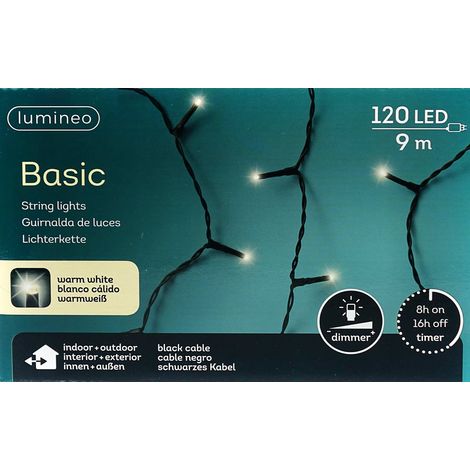 Lumineo LED Lichterkette Basic schwarz 9 Meter 120 Lichter - warmweiß (1/3)