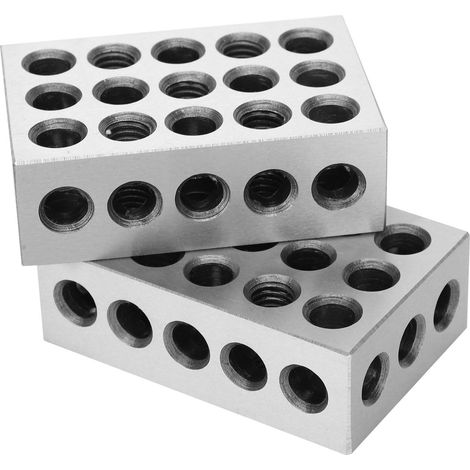 Paire de blocs auto-aligneurs 1-2-3 ultra-précis, 23 trous, avec boîte à clés (1/5)