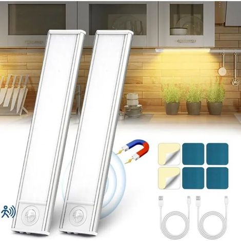 Lampe de placard LED cuisine sans fil USB rechargeable,6000K,magnétique,dimmable avec détecteur de mouvement,20 cm,2 pack YYV (1/4)