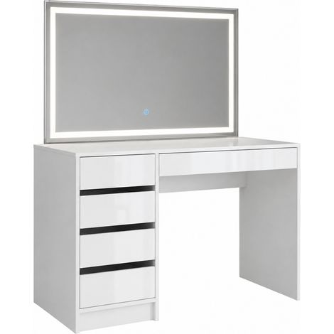 Tocador BERCY de 120x55x145 cm con espejo LED, blanco (1/5)