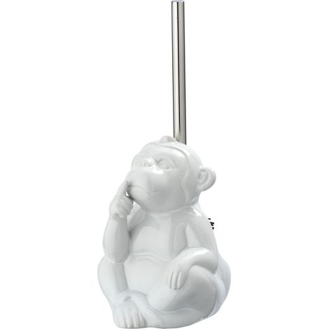 WC-Porte brosse Mod. Monkey Quiet Brosse WC céramique blanche avec porte-brosse en forme de singe Ensemble WC céramique avec brosse silicone DIM (l x h x p) 15 x 69 x 20 cm Blanc (1/5)