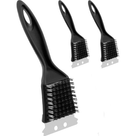 Brosse de barbecue - 3 Pièces - Brosse de grill et raclette - Inox - Nettoyant de grill - Accessoires BBQ - Brosse de grille - Nettoyant de brosse de nettoyage - 20.5×7cm - Noir (1/5)