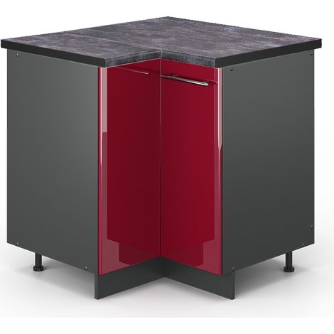 Mobile ad angolo cucina Fame-Line, Rosso bordeaux lucido, 80.5 cm , PL Antracite, Vicco