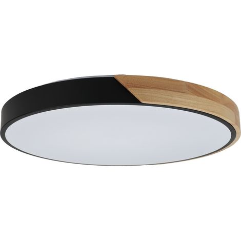 Plafonnier LED 40W, CCT, métal noir et bois Ø500 mm (1/5)