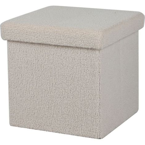 Pouf de rangement pliable aspect peluche "Kube" - Blanc cassé - 37,5 x 37,5 x H 37,5 cm - Livraison gratuite (1/2)
