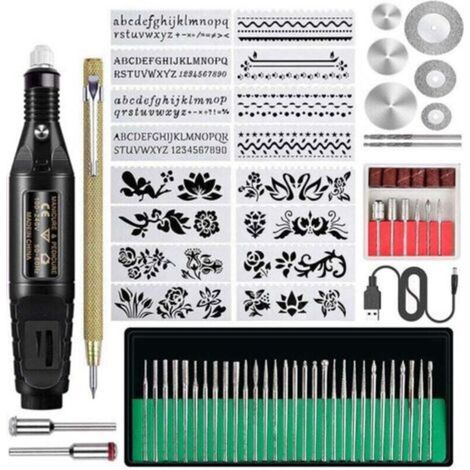 Stylo de gravure électrique miniature avec réglage de vitesse, 70 pièces, noir, compatible UE, double prise ronde (1/3)